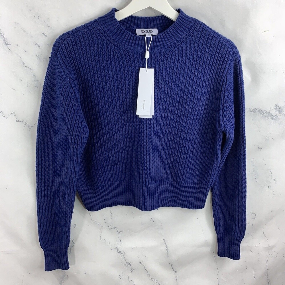 525 Cotton Crewneck Knit Pullover Sweater SZ XS Blue Womens KITTED cropped